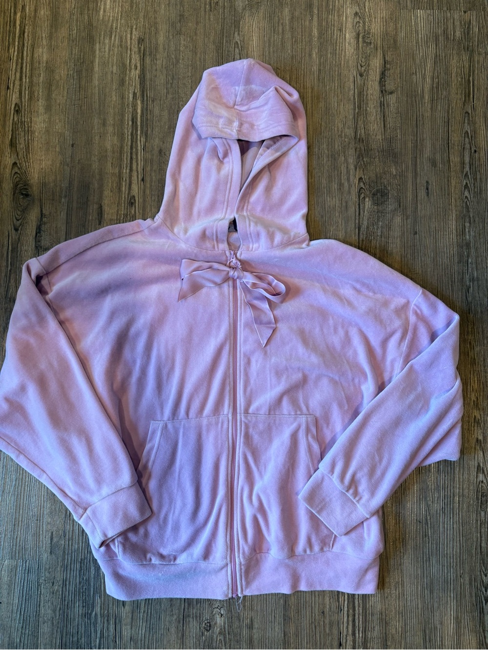 Florence by Mills Pink Velour Bow Zip Hoodie - xs